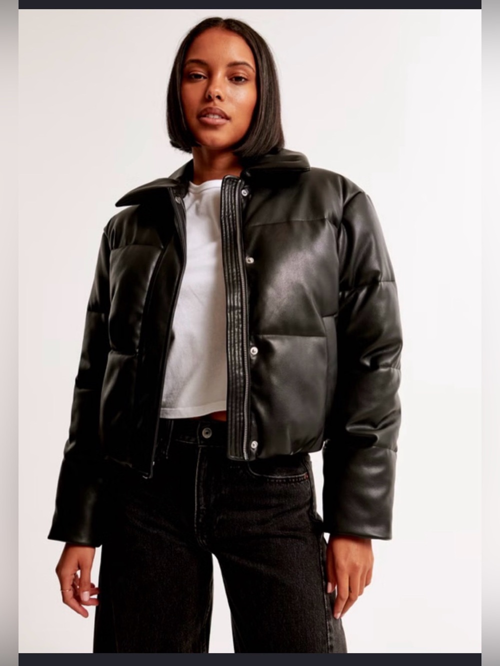 Abercrombie & Fitch Black Faux Leather Puffer Jacket
